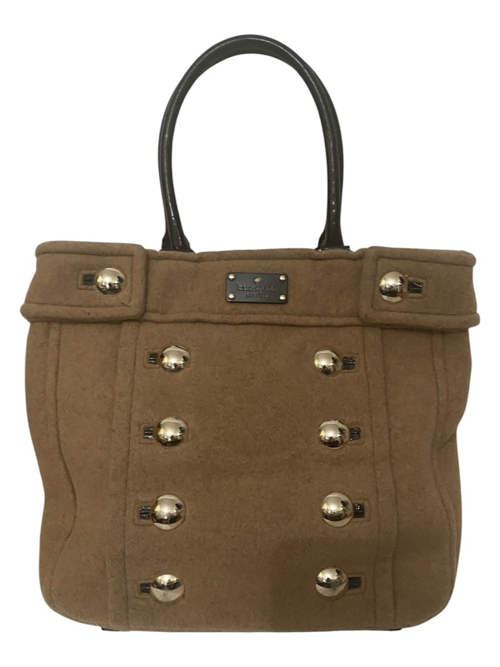 RARE Kate Spade Beantown Quinn Camel Button-Accent Tote Wool Bag